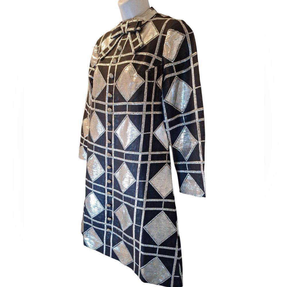 Eloise Curtis for David Styne 60s silver black metallic A line dress size S - Picture 4 of 9